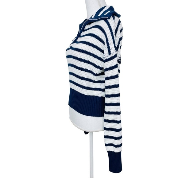 Sage + Stone Half-Zip Cropped Blue & White Stripes Sweater Size Medium - Picture 5 of 8
